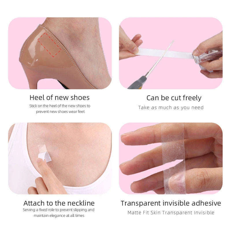 Double sided clothing fashion tape with tape dispenser, transparent fabric tape, suitable for clothing fabrics, dresses, bras