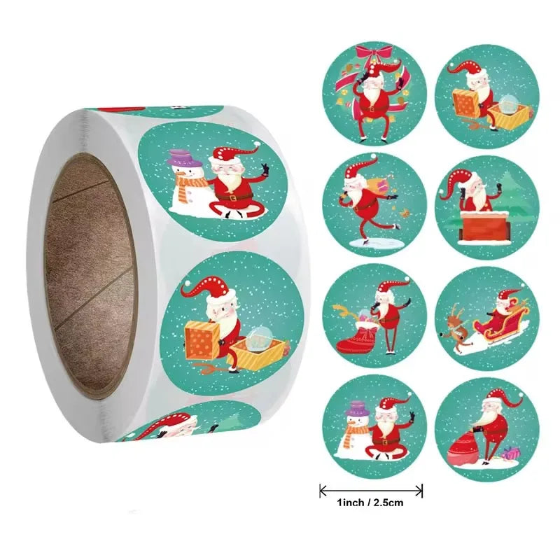 100-500PCS Merry Christmas Stickers Small Stickers for Rolling Sticker Pack Roll Packing Labels