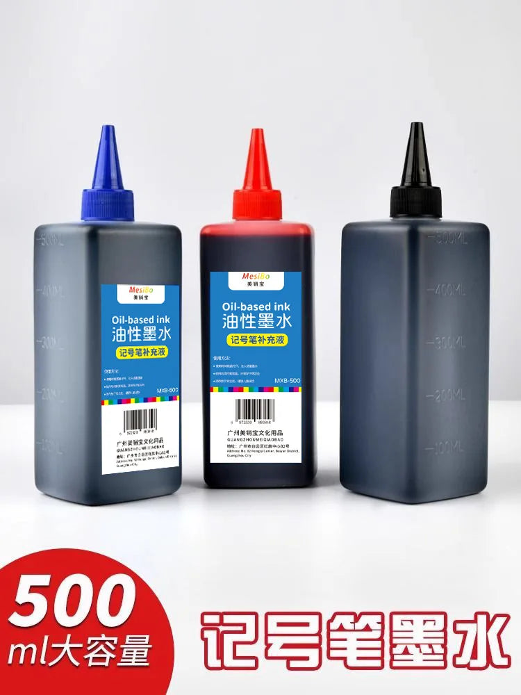 500ml Large Capacity Bottled Marker Ink Waterproof Quick Drying Oil-based Marker Refill Liquid School Supplies