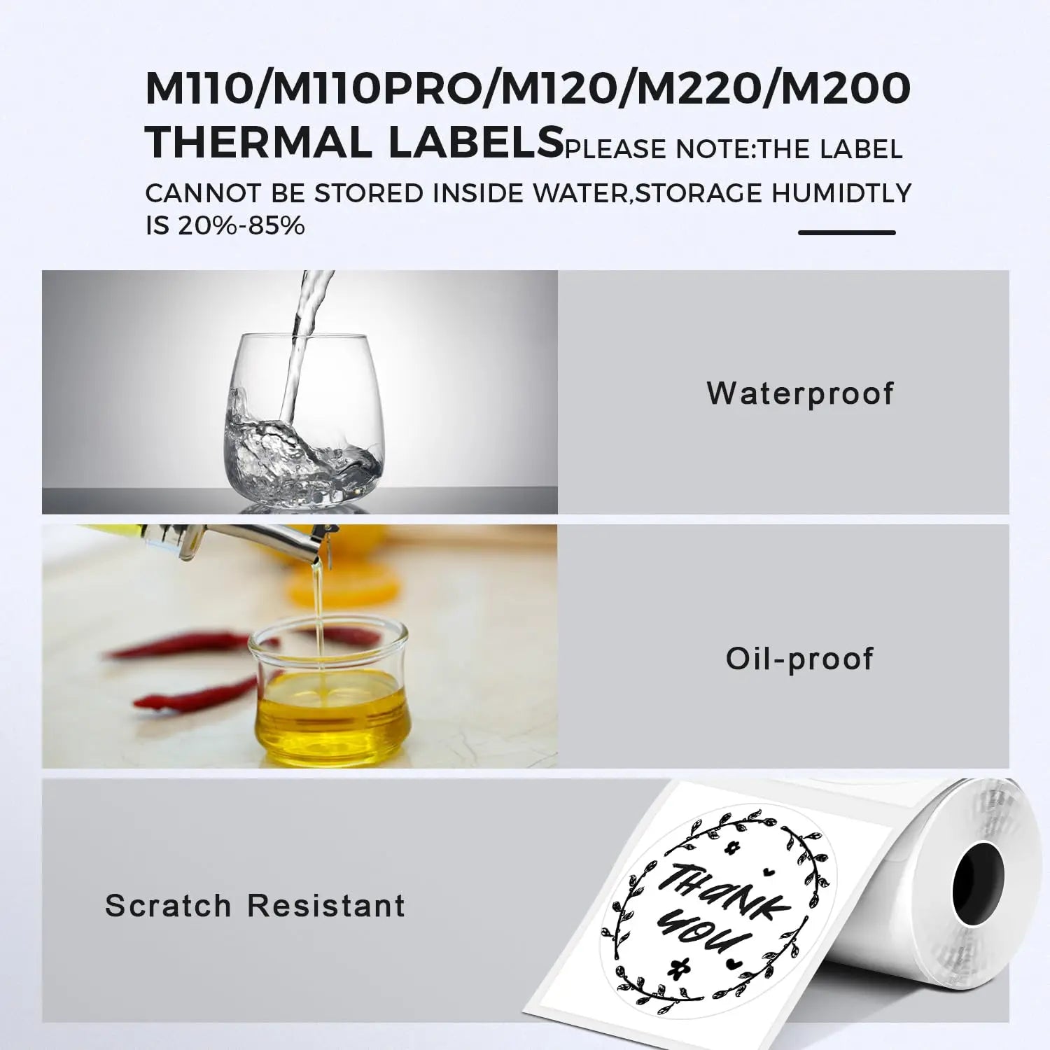 50x50mm Waterproof Thermal Stickers Compatible M110 Printer, Fade-Resistant Address Labels for Shipping & Retail Shelf Tags