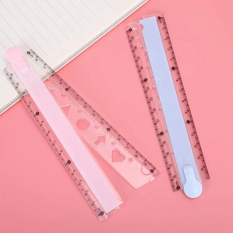 2 Pcs Transparent Plastic Folding Geometric Ruler, School Stationery for Students Kids (Random Colour)