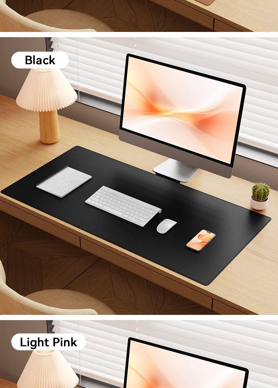 Desk Pad Protector, Mouse Pad, Office Desk Mat, Non-Slip with Stitched Edges PU Leather Desk Blotter for Office Home School