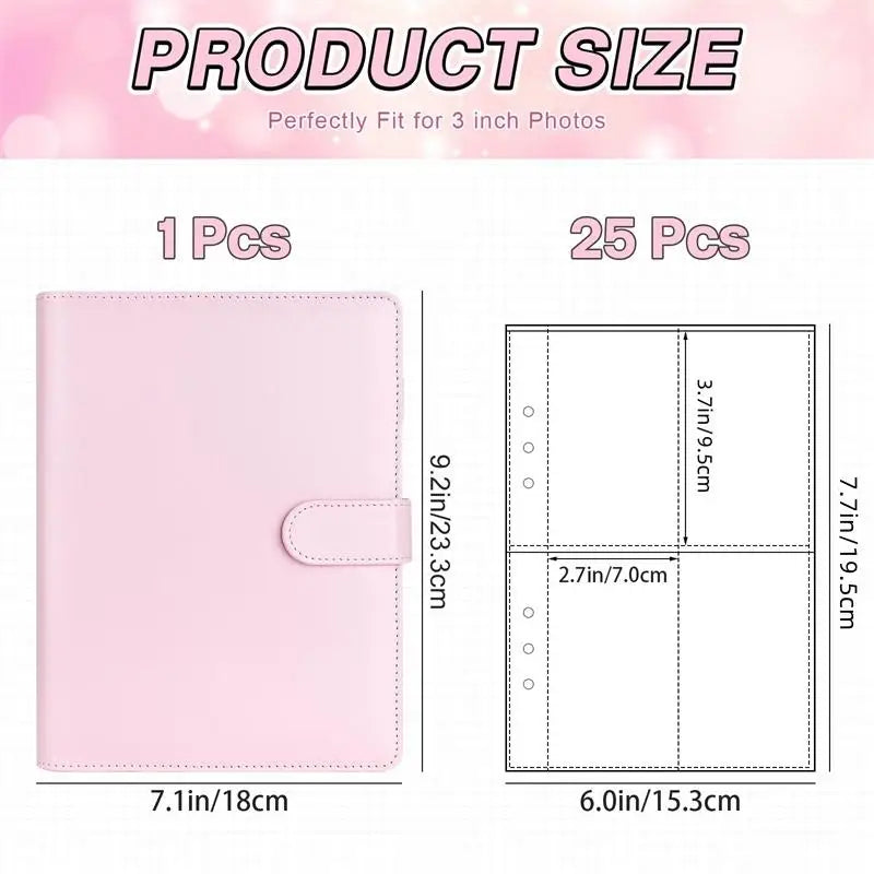 A5 Notebook Photocard Binder with 4 Pockets Sleeves, 6 Ring  PU Leather Binder Loose Leaf Personal Organizer Photo Binder Book