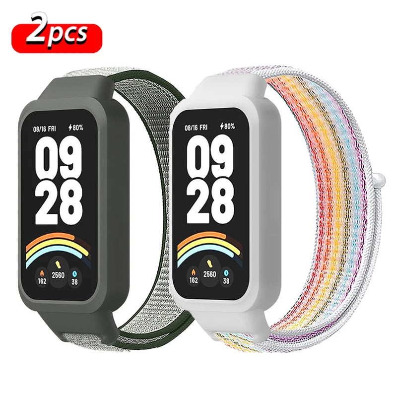 Strap+PC Case for Xiaomi mi band 9 active accessories sports Nyon bracelet correa+Protective Bumper shell Cover for Redmi band 3