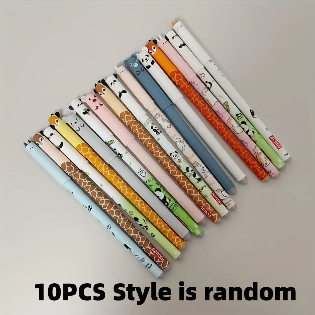 10-Pack of Erasable Pens with Random Designs, Blue Ink, Cute Bear Erasable Pens, Animal Erasable Gel Pens, Cartoon-Themed Erasable Pens for Students, Thermal Erasable Pens, Stationery with Smooth Writing