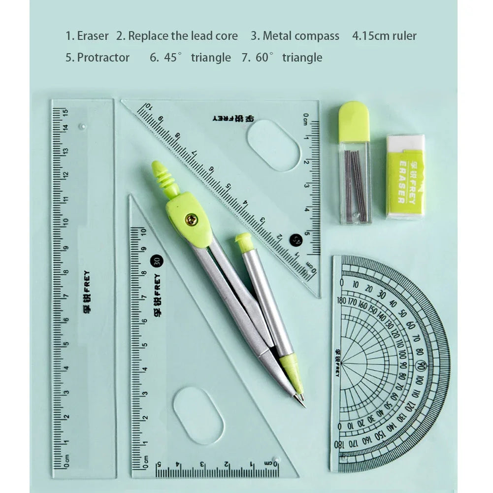 Compass Set Ruler Measurement Set Learning Professional Multifunctional Drawing Tool Set Ruler and Ruler Eight-pcs Set