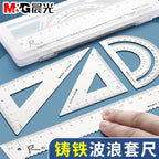 M&G Ruler Set, Cast Iron Material, Straightedge, Triangle Ruler, Protractor, Includes pp Box, Student Math Drawing Set