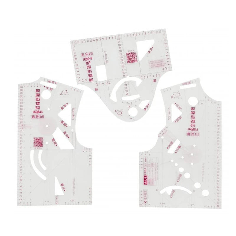 3-Piece Set for Doll Clothes Ruler Tailor Garment Cloth Sewing Tool Design Ruler F0T1