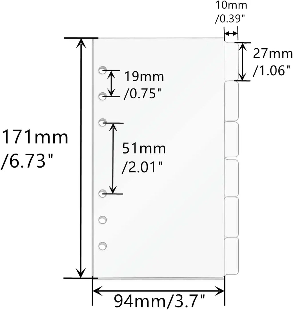 A5/A6/A7 Binder Dividers Planner Insets 6 Tabs Clear Thick Acrylic Index Divider/Cover  Refillable Page Protectors for 6 Ring