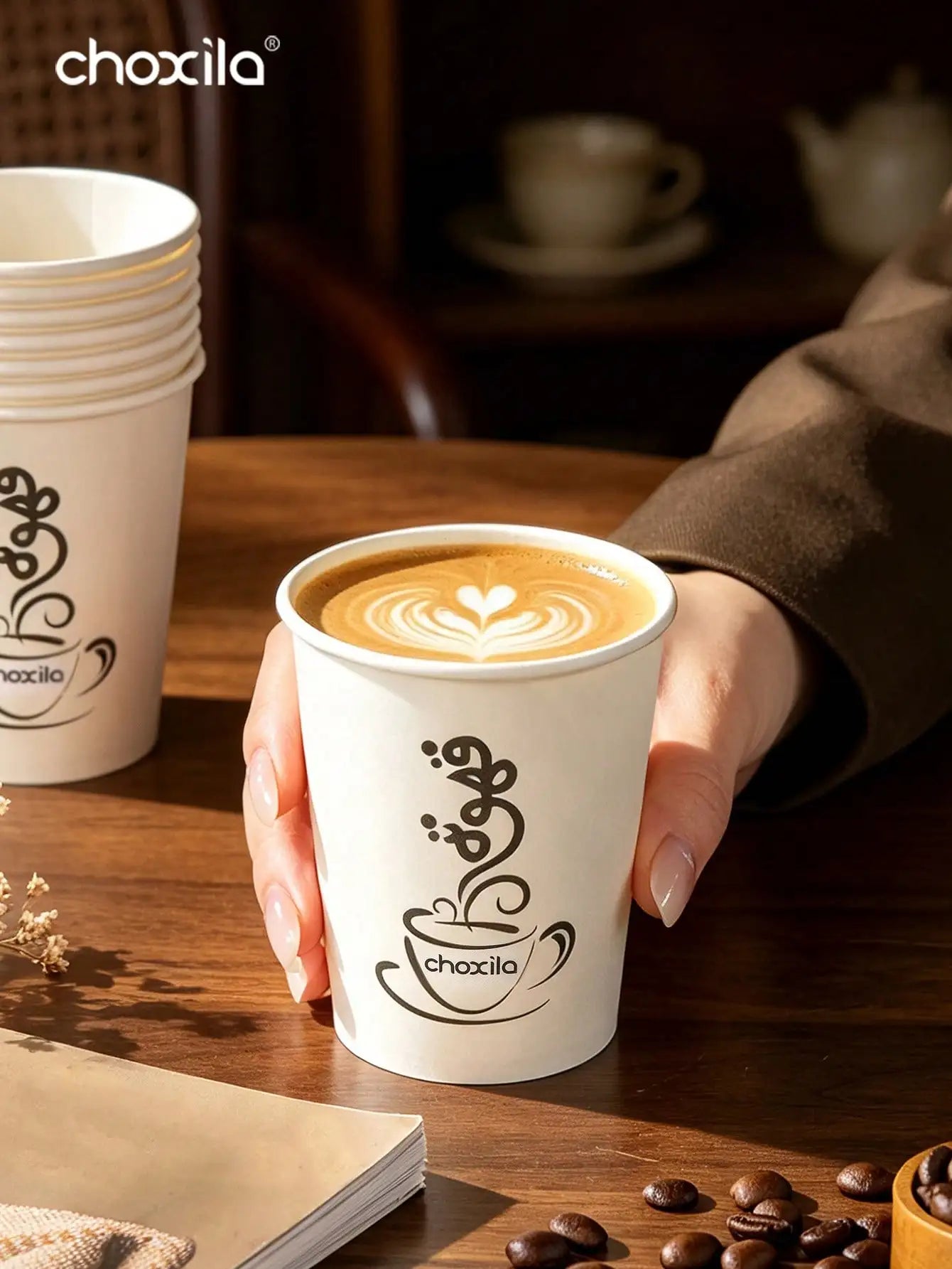 9oz Printed Logo Disposable Paper Coffee Cups, Single Wall Thickened Eco Cups for Cafe Takeout & Office