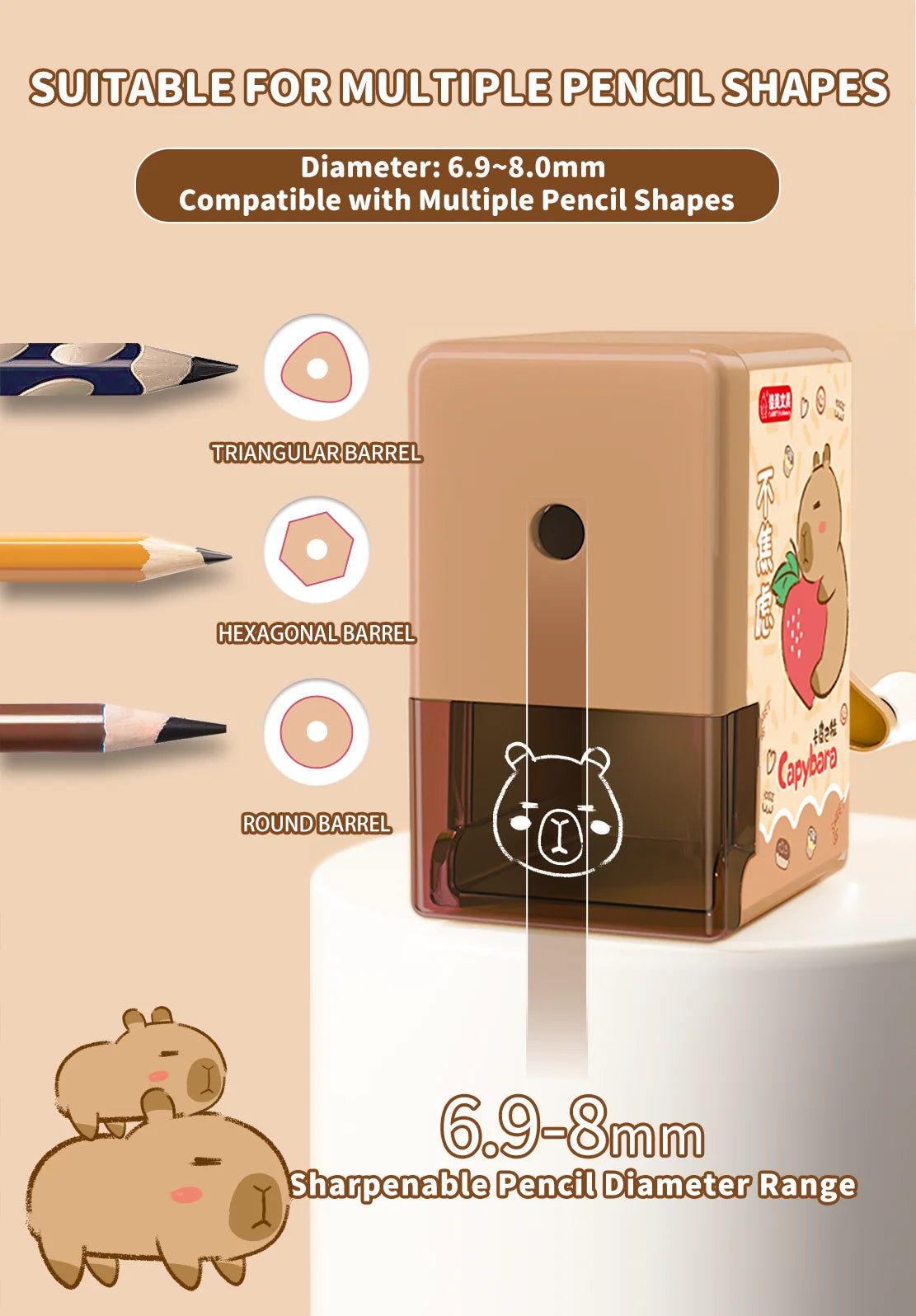 Capybara Pencil Sharpener Fast Sharpening Easy to Use for Kids Students School Office Stationery Cute Anime Merch Kawaii Gift