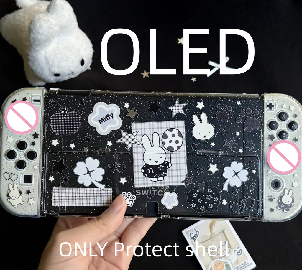 New In Stock Miffy Co-Branded Nintendo Switch OLED NS NS2 LITE Protective Case Glitter Handle Cover Transparent Black White Gift