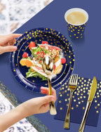 Navy Blue Gold Party Decorations Blue and Gold Disposable Tableware Set Paper Plates Cups Napkin Tablecloth Wedding Anniversary
