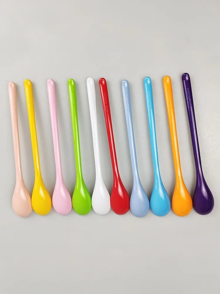 Candy Color Plastic Long Handle Spoons Multi-use For Dessert Tea Coffee Soup Kitchen Tableware Flatware