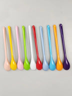 Candy Color Plastic Long Handle Spoons Multi-use For Dessert Tea Coffee Soup Kitchen Tableware Flatware
