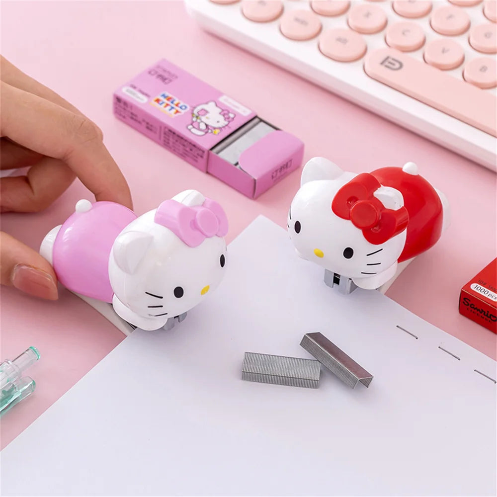 Genuine Sanrio Hello Kitty Stapler Set with Staples Bookbinding Machine Creative Stationery Gift for Women School Office