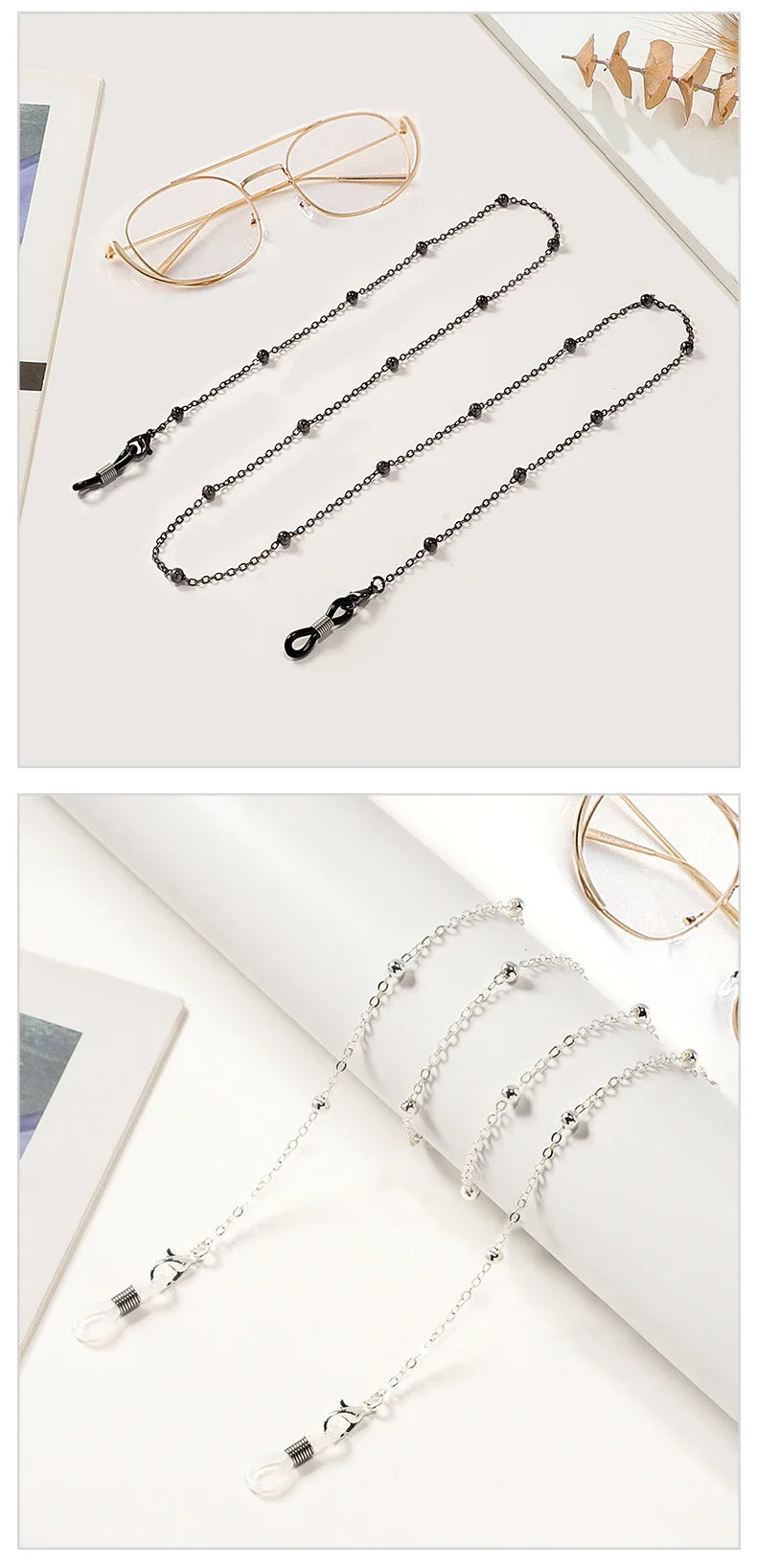 Metal Gold Round Beads Glasses Chain; Multi-Functional Fashionable Multi-Functional Collar Chain; Belt Accessory