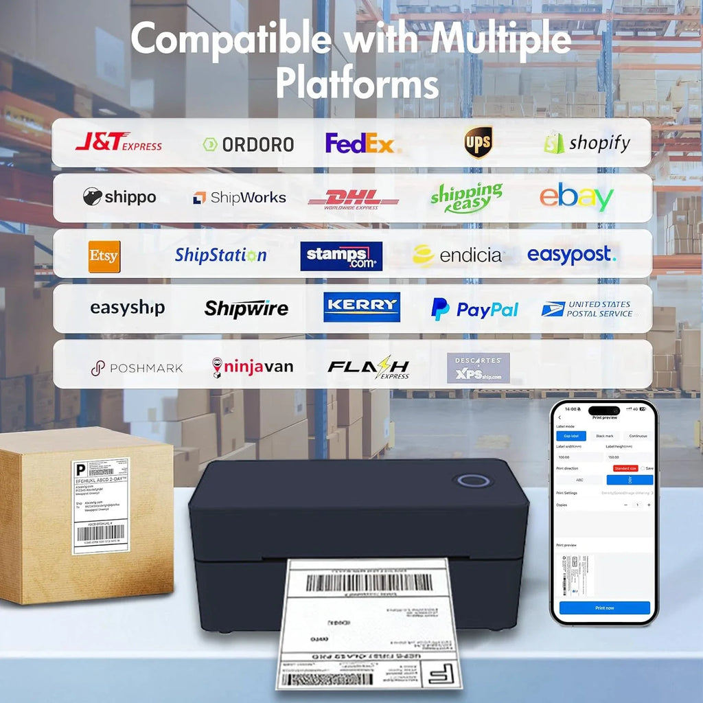 Wireless Bluetooth Thermal Desktop Shipping Label Printer 4x6 Support Android Mac iPhone Windows - Shipping Label Printer