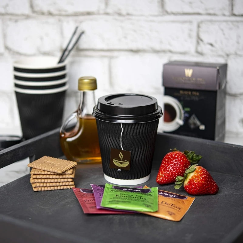 Double-Walled Paper Cup with Lids,Coffee Tea Hot Drinks Disposable Cups To Go Cups