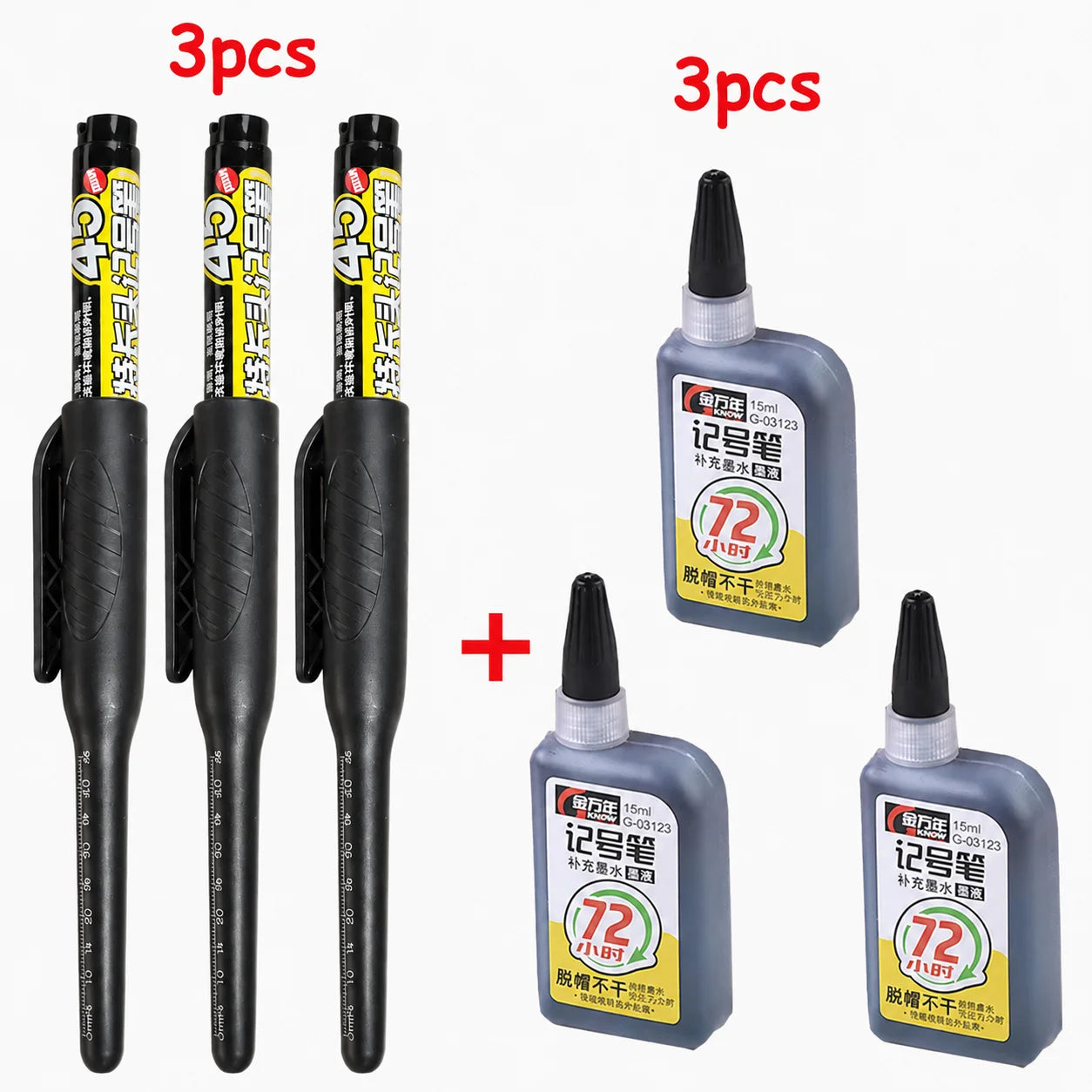 1-6Pcs 45mm Waterproof Long Head Nib Deep Hole Markers Pen Tile Carpenter Pen Multi-purpose for Woodworking Black/Blue/Red Ink