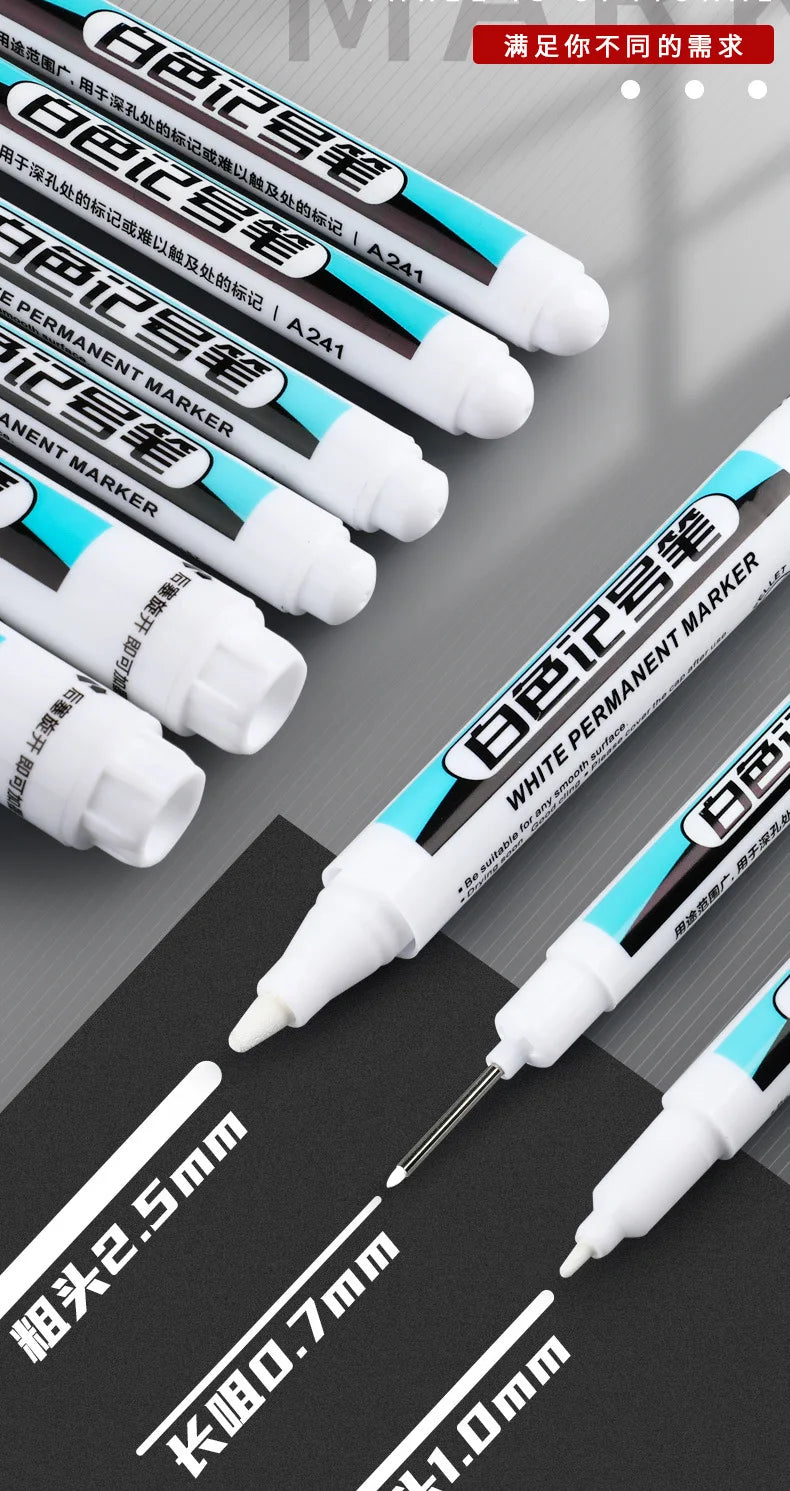 White Marker Pens 0.7/1.0/2.5mm Waterproof Oily Permanent Paint Pen Markers for Wood Rock Plastic Leather Glass Metal Ceramic