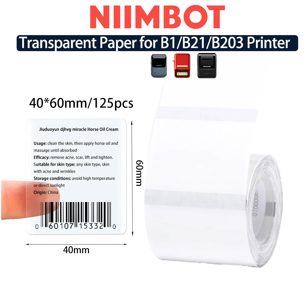 Original Niimbot B21/B3S/B1/B203 Colorful White Transparent Label Sticker  Self-adhesive Waterproof  Price Tag Thermal Paper