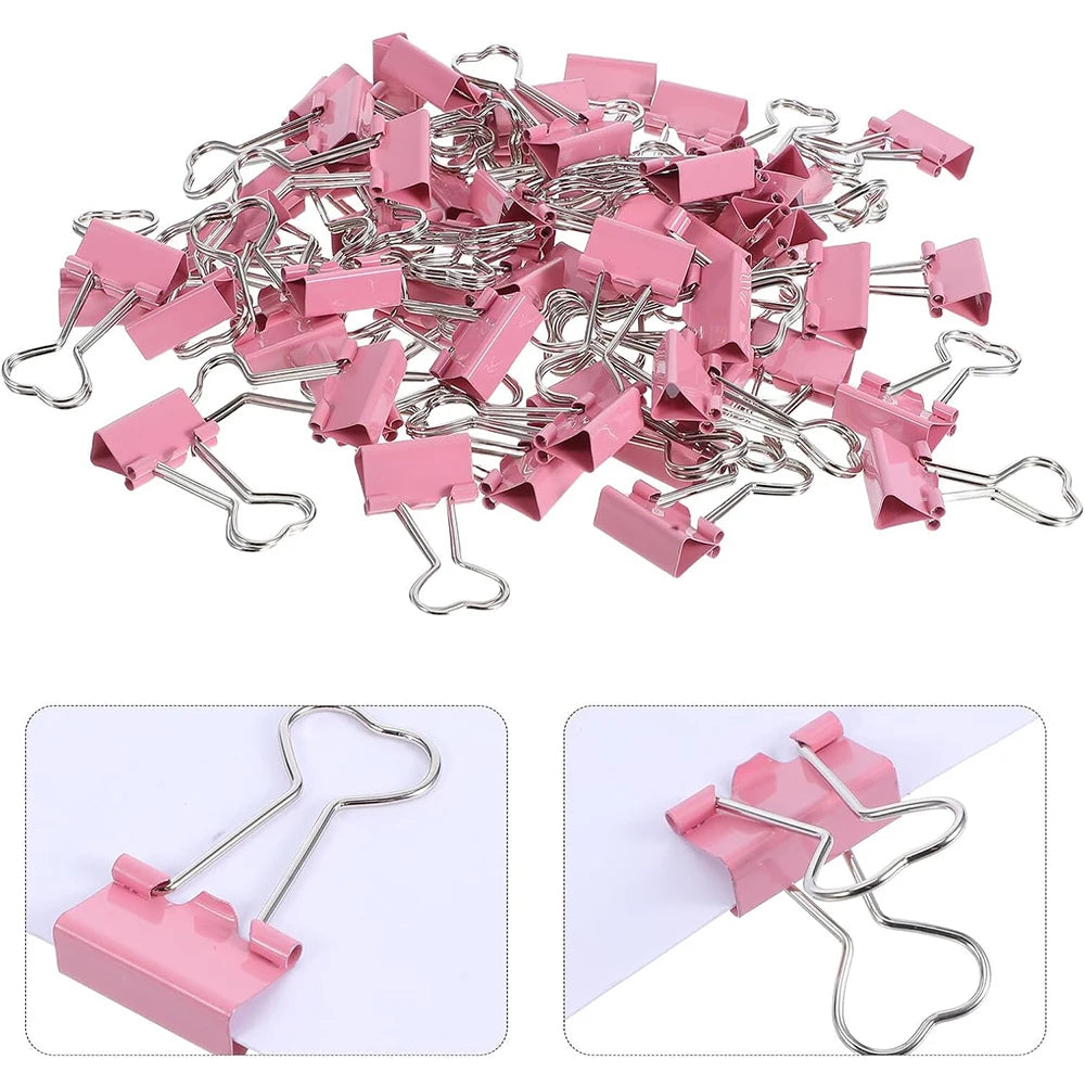 3Pcs Heart Pink Binder Clip Heart Shape Handle Metal Paper Clips  for Office School Home Supplies