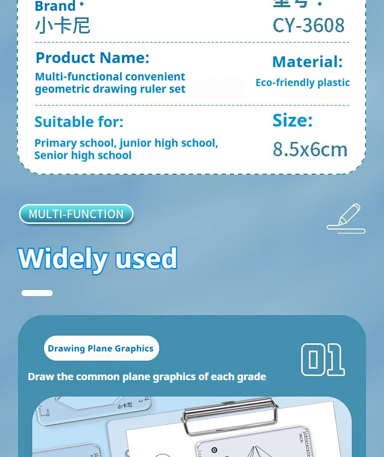 Mathematical Rulers Set Multi-function Geometry Drawing Ruler Transparent Rotatable Scale Ruler for Drafting School Supplies