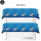 Ocean Shark Theme Disposable Tableware Cute Cartoon Marine Animal Plastic Tablecloth Kids Birthday Party Baby Shower Decor