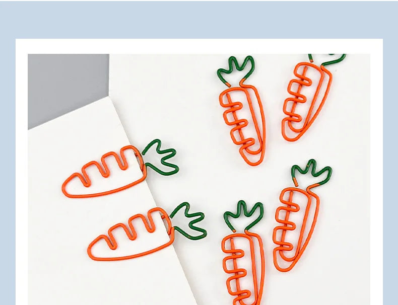 10pcs Funny Carrot Paper Clips Realistic Vegetable Shaped Baked Paint Metal Note Clips Office School Supplies