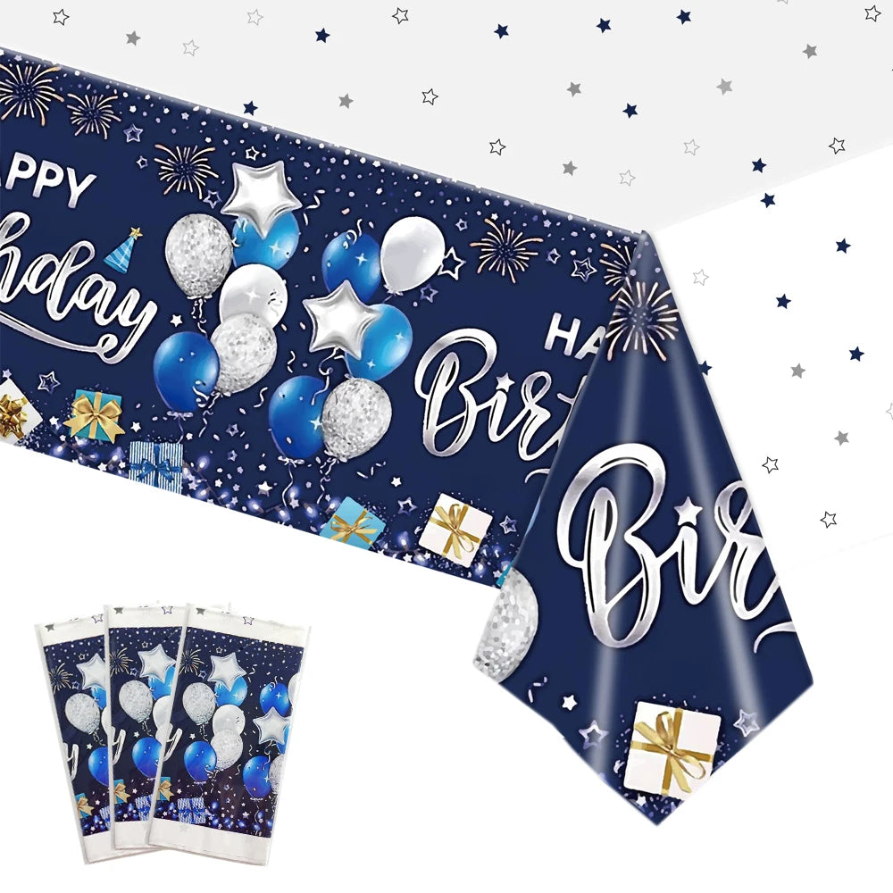 Dark Blue Gold Birthday Disposable Tableware Paper Plates Cups Napkin Tablecloth Adult Elegant Birthday Party Decoration Wedding