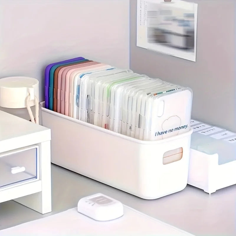 4pcs White Plastic Storage Boxes - Suitable for Drawer, Shelf, Wardrobe,Office, Bedside - Store Phone Cases,Socks- Space-Saving