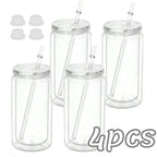 16OZ DIY Snowglobe Tumbler with Pre Drilled Hole Reusable Plastic Water Bottles Break-Resistant Mason Jar Cups for Holiday Gifts