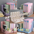 Multi-Layer A4 Document Holder Rack, PP Material Desk Organizer with Storage Box and Bookshelf for Office Supplies, File Rack