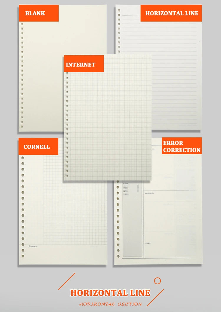 A4/B5/A5 Loose Leaf Refill Binder Notebook Blank/Line/Grid/Cornell Replacable Metal Ring Office&School Supplies Stationery