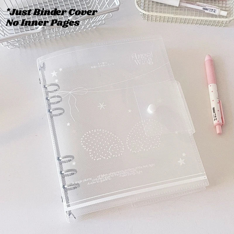 Ins A5 Loose-Leaf Binder Organization Cherry/Angel Wing Transparent Clear Album Organizer Cover for Kpop Photo Cards Collection