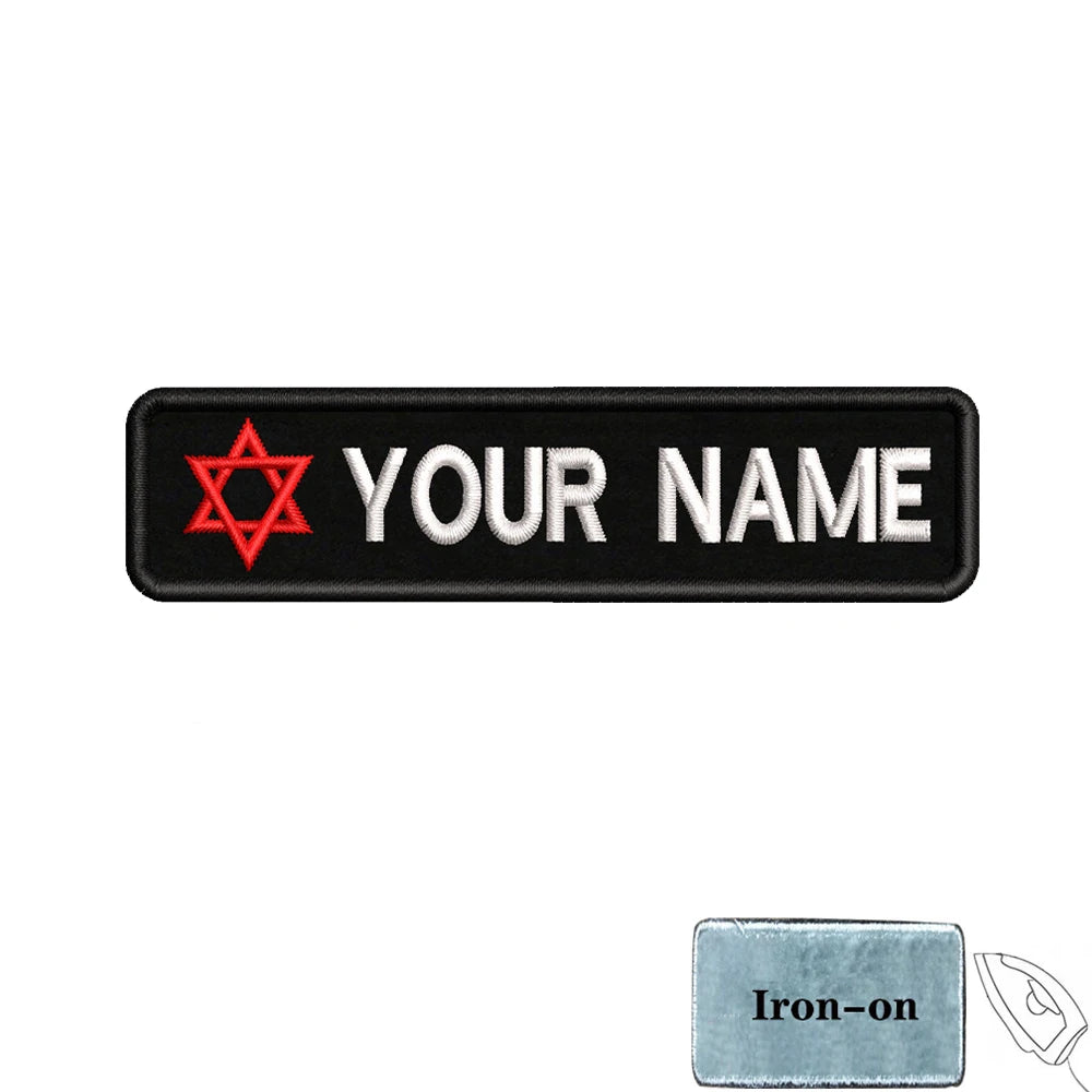 1PC 10cmX2.5cm Israel flag Custom Personalized Name Patch Stripes Badge tags Armband Magen David Red Iron On Or Hook Loop