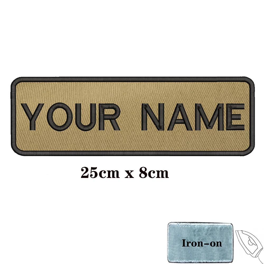 1PC Custom Personalized Name number Patch Stripes Badge tags chevrons Armband Iron On Or Hook Loop embroidered Military Khaki