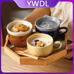 YWDL Japanese Cartoon Cat Coffee Mug With Animal Cat Pattern Lid Small Dish Cute Breakfast Cup Creative Coffee Cup Milk Cup Gift