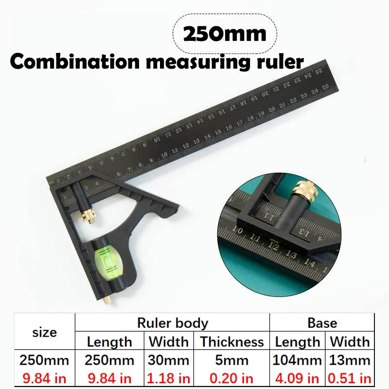 150/200/250mm Multifunctional Combination Movable Ruler Protractor Angle Ruler Level Aligner Inclinometro Woodworking Tools