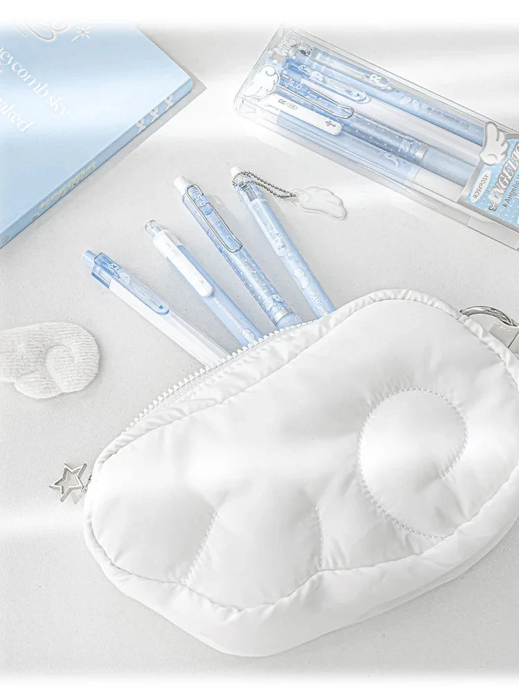 4pcs/set Pearl Angel Gel Pen Set Cute Exam Pens with Wing Design Kawaii Cartoon 0.5mm Black Ink for Kids Back To School Student
