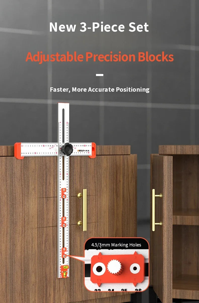 Woodworking T-Square Ruler 2 in 1 Drill Guide Hole Positioning Measuring Tool