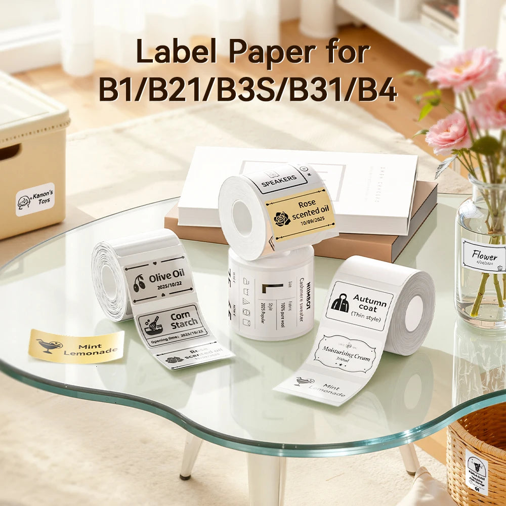1 Roll NIIMBOT White/Cold Thermal Adhesive Label for B1 B21 B3S B31 B4 Anti-Oil Tear-Resistant Price Tag Home Bussiness Use