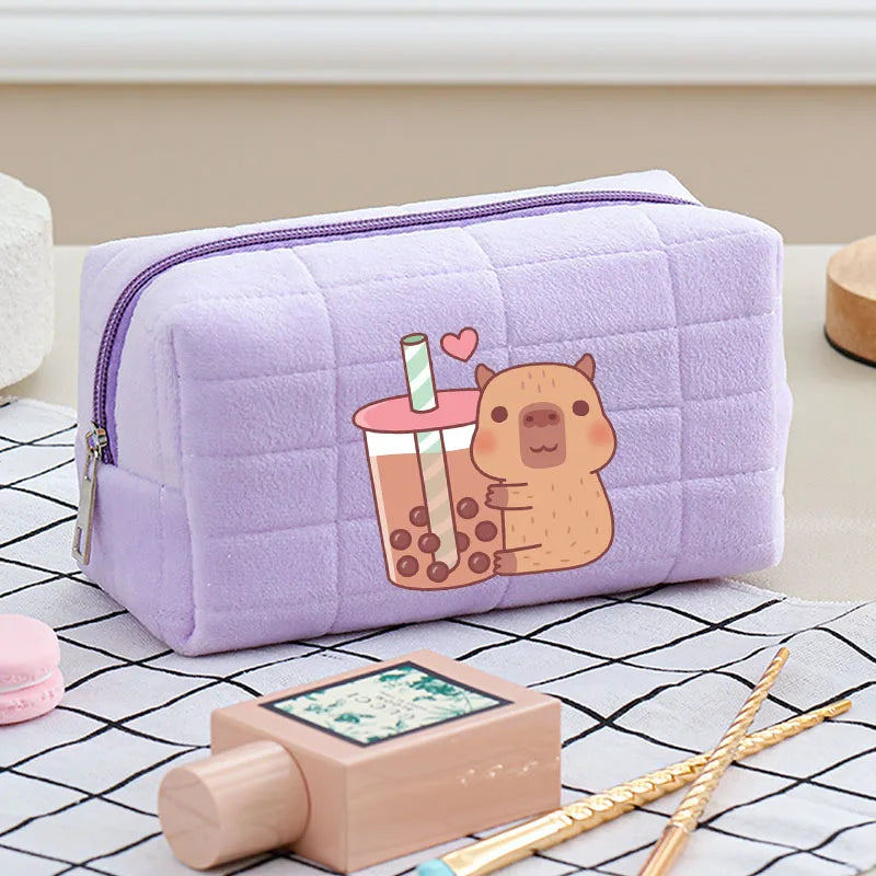 Cute Capybara 1pc pink blue Pillow Design Cosmetic Bag Pencil Case Pen Pouch Large-capacity Student Storage Pencil Case gift
