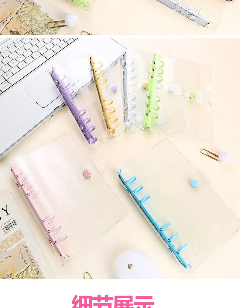 Lightweight Pvc Loose-Leaf Shell 6 Holes A6 Transparent Loose-Leaf Shell, Color Clip, Simple Candy Color Album Shell
