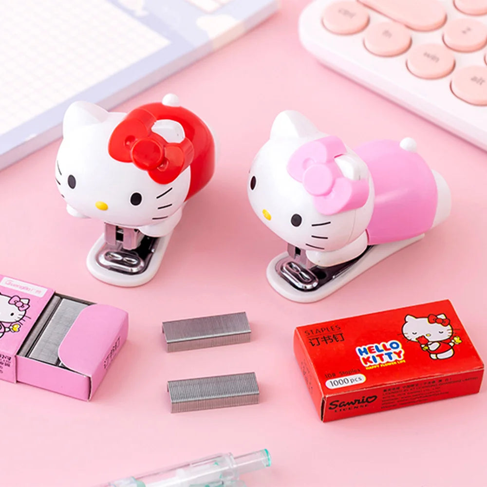 Genuine Sanrio Hello Kitty Stapler Set with Staples Bookbinding Machine Creative Stationery Gift for Women School Office