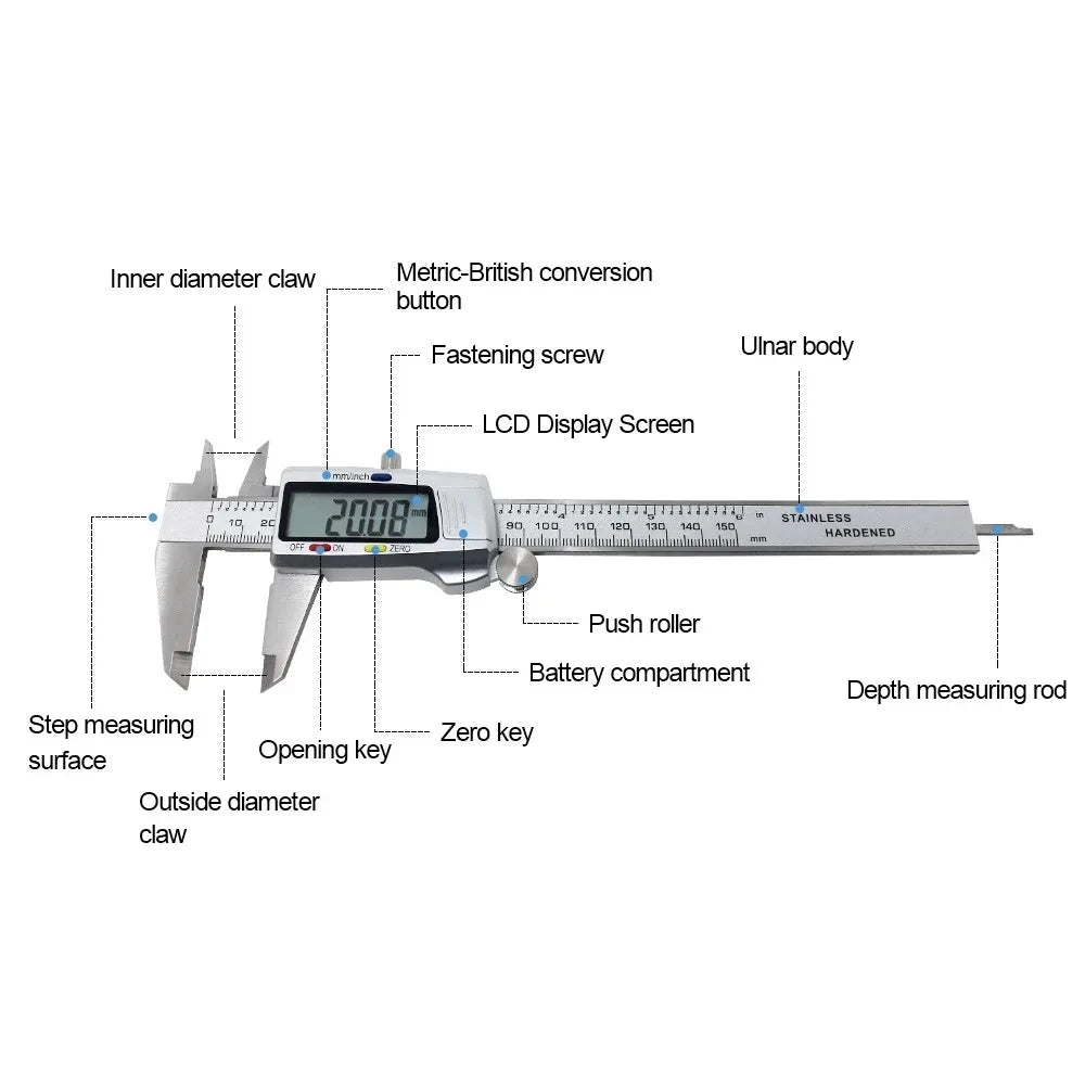 New 6 Inch 150mm Digital Vernier Caliper Micrometer Measuring Tool Depth Ruler Messschieber Paquimetro