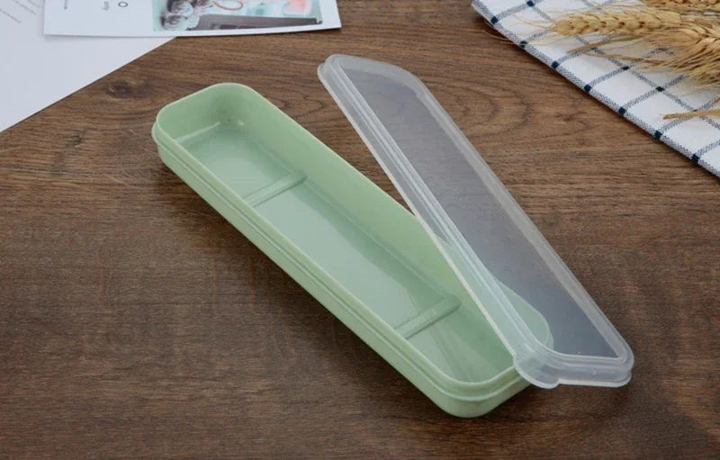 Portable Travel Tableware Storage Box with Transparent Cover Utensil Organizer for Outdoor School Home Dinnerware Kit