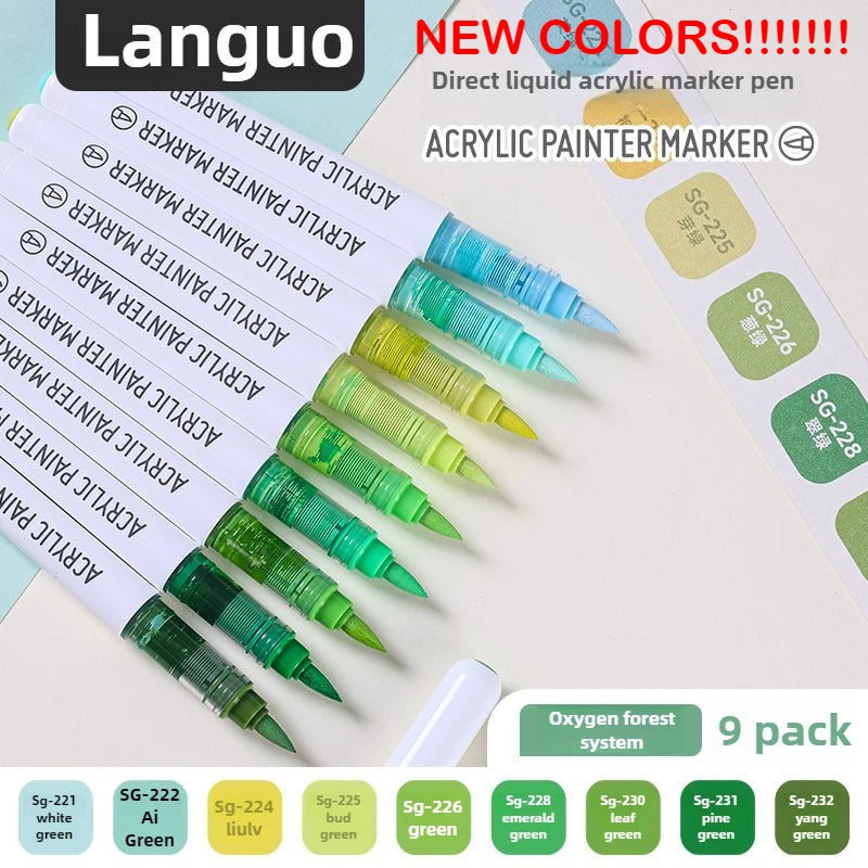 LANGUO 240/9 Colors Acrylic Color Markers Direct Liquid Paint Marker Pen DIY Drawing with Storage Box School Supplies Stationery