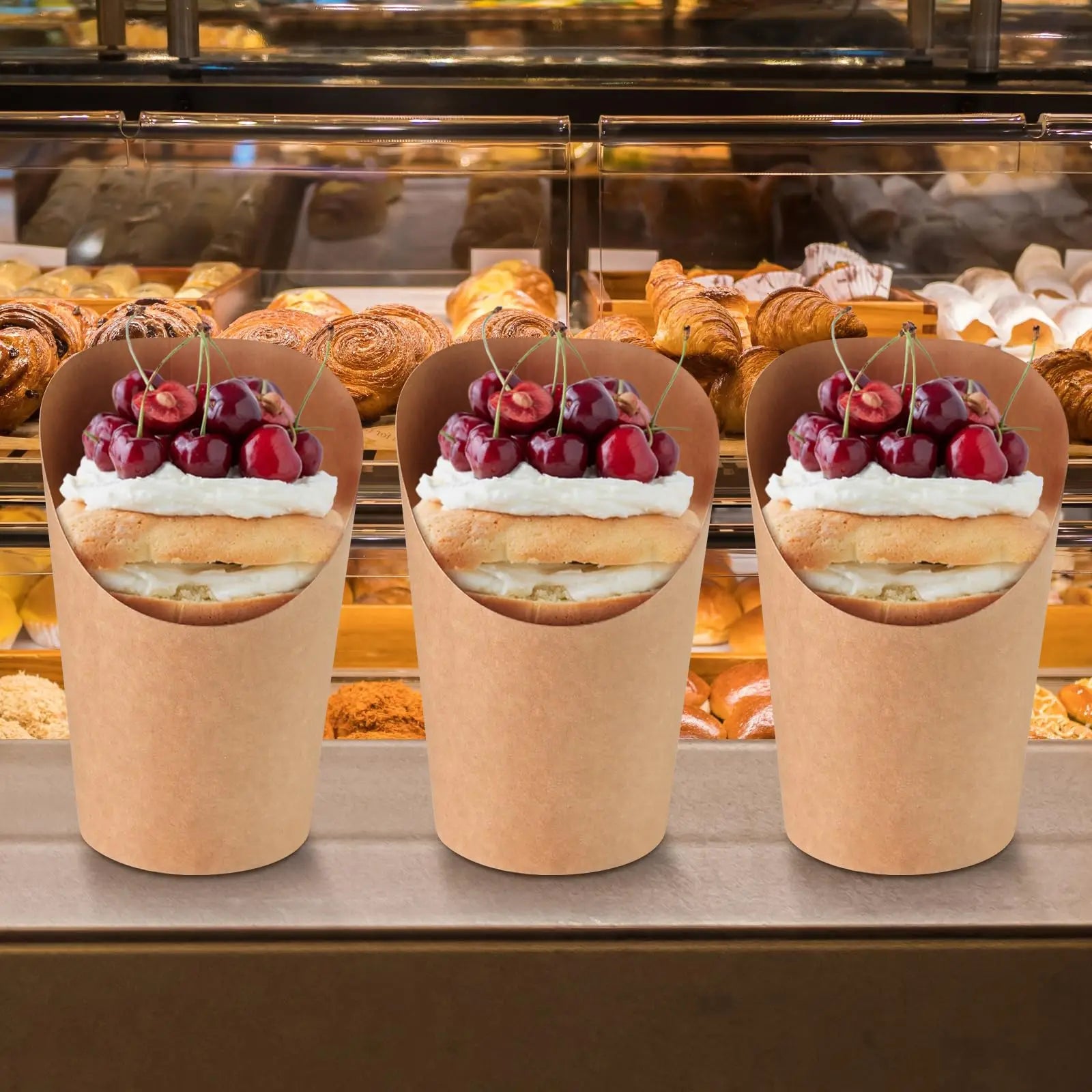 Individual Disposable Charcuterie Cups with Sticks Portable Bags Cocktail Skewers 16oz Brown Paper Appetizer Cups for French Fry